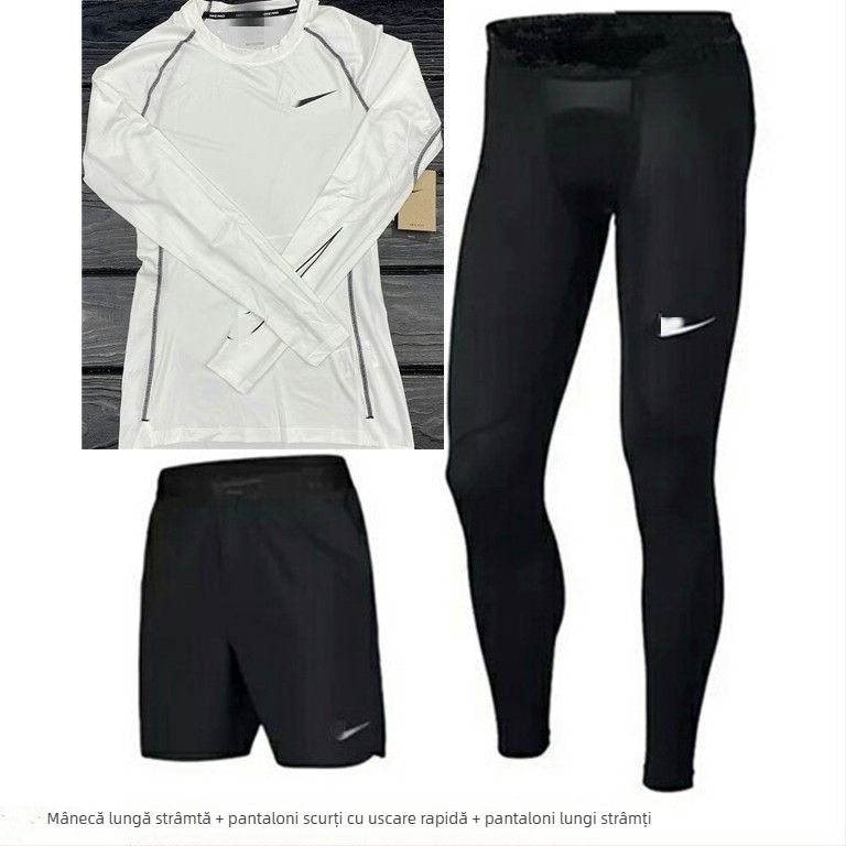 Set sport masculin, uscare rapidă și elasticitate ridicată pentru alergare și baschet – top cu mânecă lungă și pantaloni