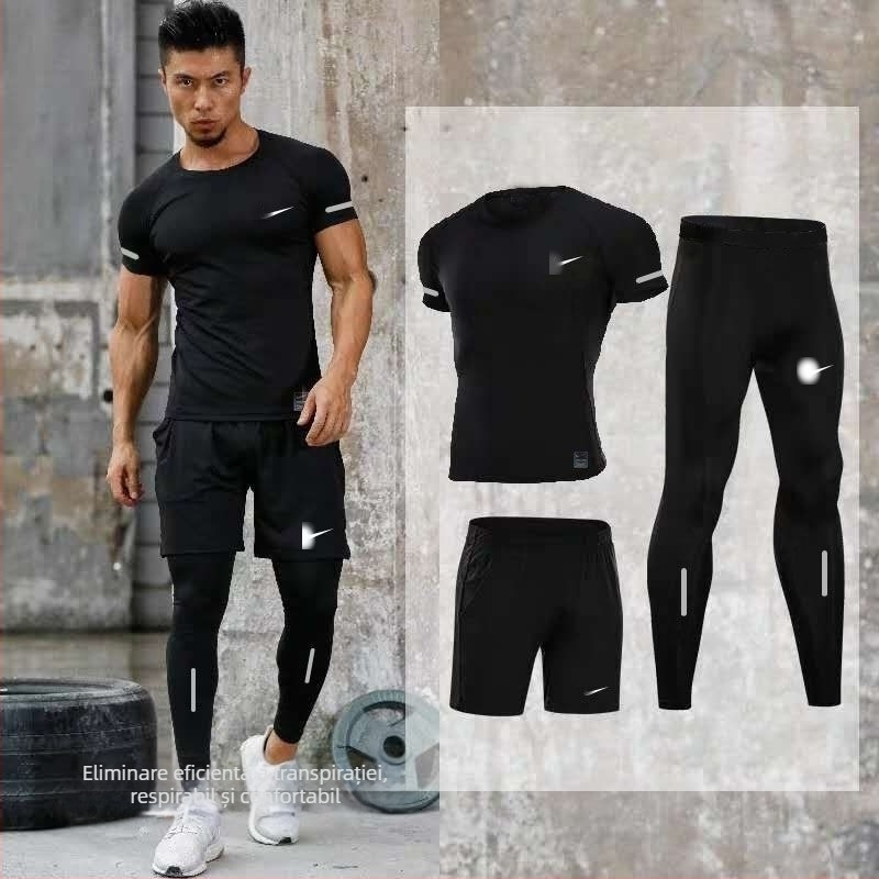 Set sport masculin, uscare rapidă și elasticitate ridicată pentru alergare și baschet – top cu mânecă lungă și pantaloni