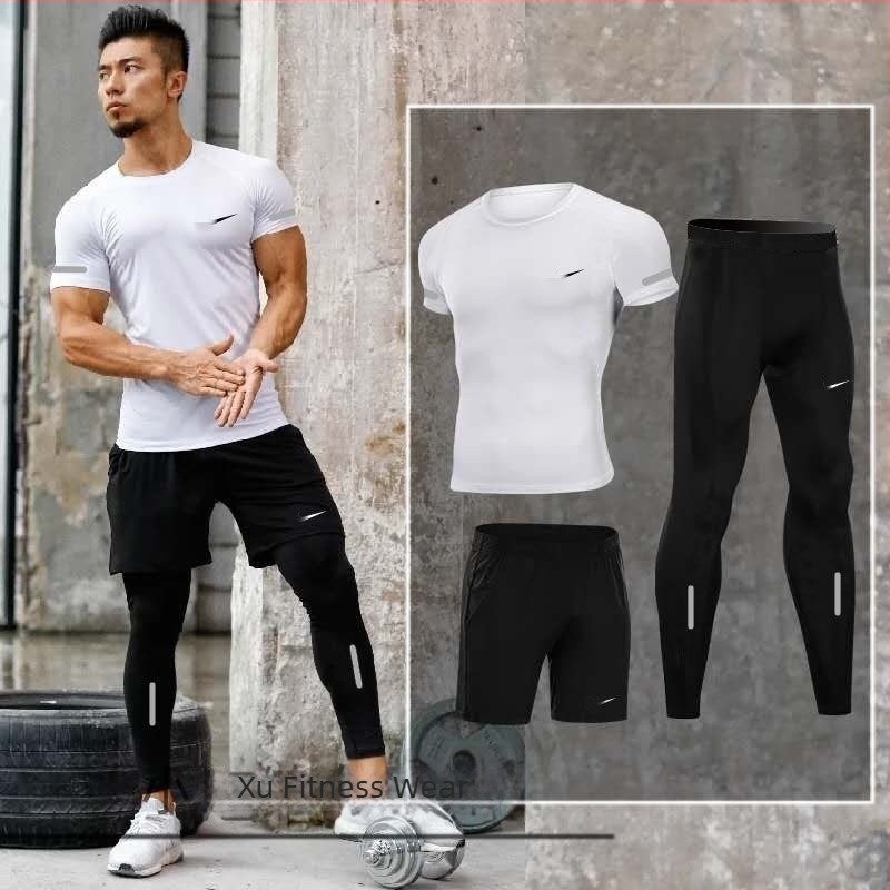 Set sport masculin, uscare rapidă și elasticitate ridicată pentru alergare și baschet – top cu mânecă lungă și pantaloni