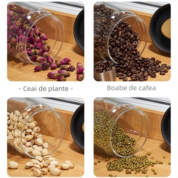 Borcan din sticlă sigilat în vid pentru cafea și ceai