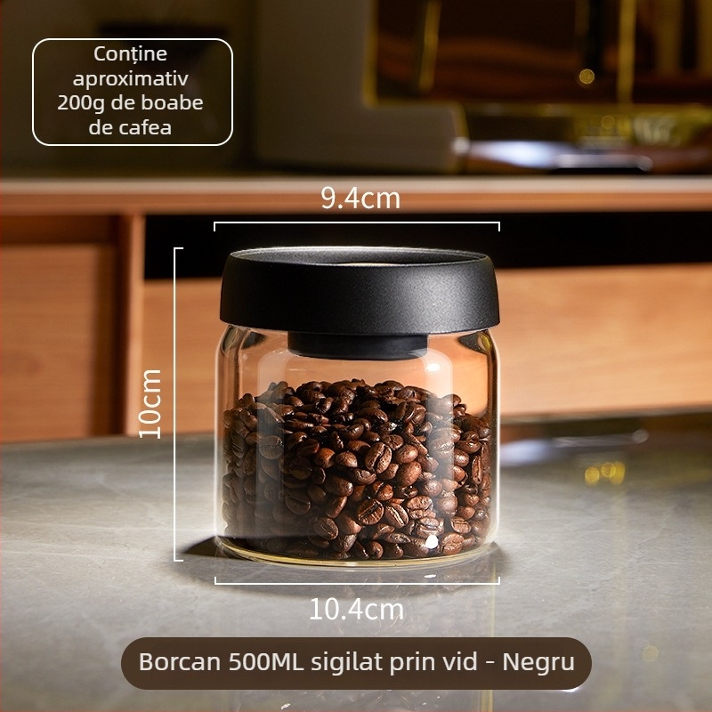Borcan din sticlă sigilat în vid pentru cafea și ceai