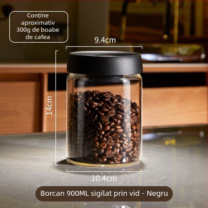Borcan din sticlă sigilat în vid pentru cafea și ceai