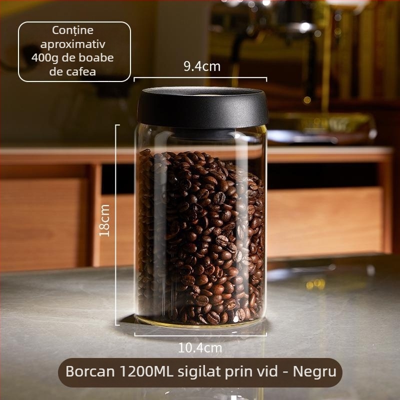 Borcan din sticlă sigilat în vid pentru cafea și ceai
