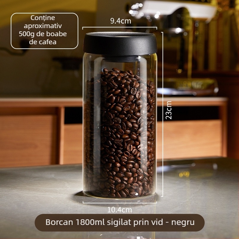 Borcan din sticlă sigilat în vid pentru cafea și ceai