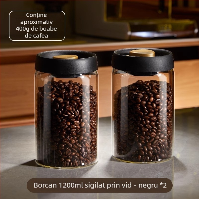 Borcan din sticlă sigilat în vid pentru cafea și ceai