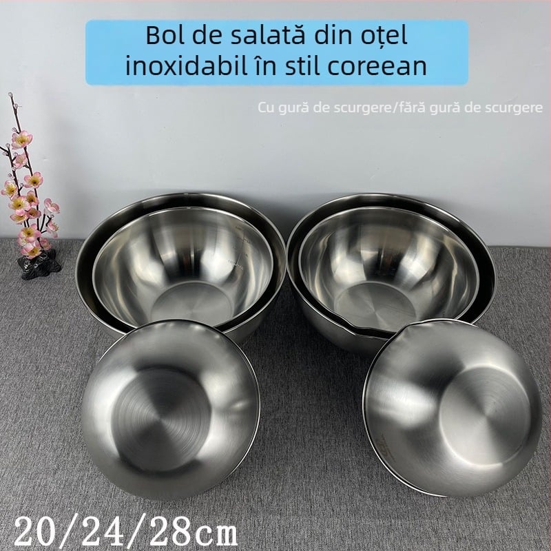 Vas de salată din oțel inoxidabil, cu scară de măsurare, de calitate alimentară, potrivit pentru ouă, frământat aluat și spălat, pentru bucătăria de acasă