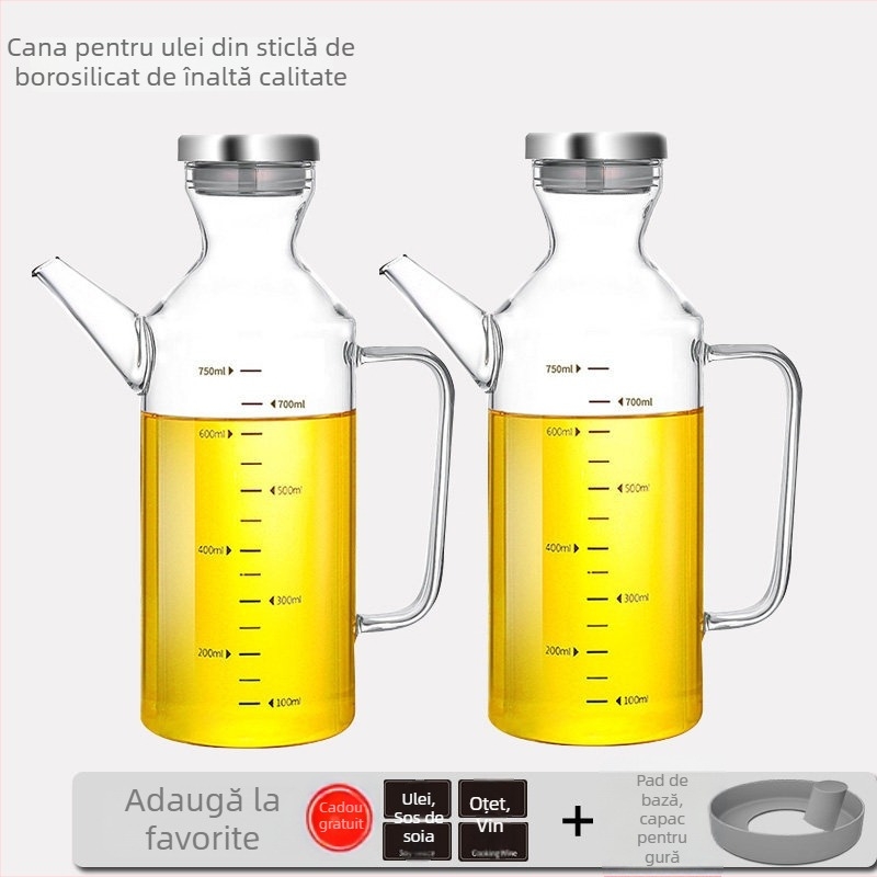 Sticlă de ulei din sticlă, cu protecție împotriva scurgerilor, design anti-stropire; recipient pentru sos de soia și oțet; recipient de oțet din oțel inoxidabil.