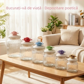 Borcan de stocare din sticlă, sigilat, în stil nordic, cu capac, pentru bucătărie, cereale și gustări