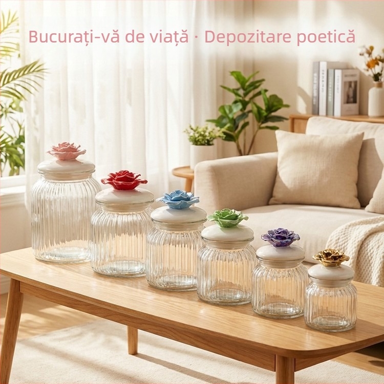Borcan de stocare din sticlă, sigilat, în stil nordic, cu capac, pentru bucătărie, cereale și gustări