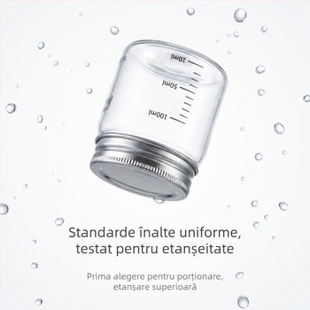 Recipient din sticlă borosilicată sigilat cu capac din oțel inoxidabil 304, pentru depozitare în bucătărie a cerealelor, formă rotundă, 800–1000 ml, potrivit pentru microunde, stil modern minimalist