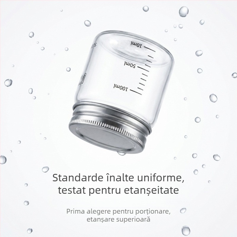 Recipient din sticlă borosilicată sigilat cu capac din oțel inoxidabil 304, pentru depozitare în bucătărie a cerealelor, formă rotundă, 800–1000 ml, potrivit pentru microunde, stil modern minimalist