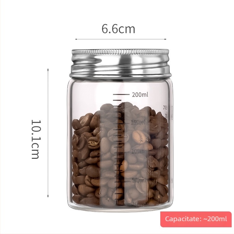 Recipient din sticlă borosilicată sigilat cu capac din oțel inoxidabil 304, pentru depozitare în bucătărie a cerealelor, formă rotundă, 800–1000 ml, potrivit pentru microunde, stil modern minimalist