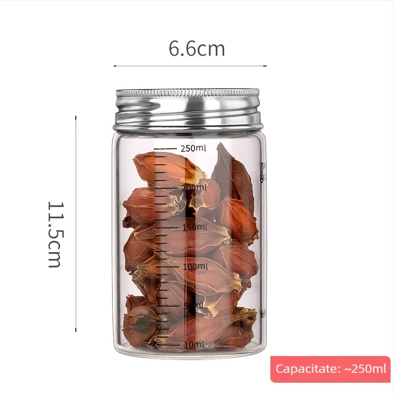 Recipient din sticlă borosilicată sigilat cu capac din oțel inoxidabil 304, pentru depozitare în bucătărie a cerealelor, formă rotundă, 800–1000 ml, potrivit pentru microunde, stil modern minimalist