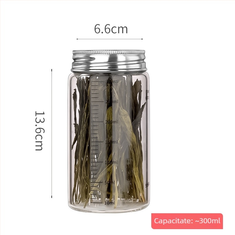 Recipient din sticlă borosilicată sigilat cu capac din oțel inoxidabil 304, pentru depozitare în bucătărie a cerealelor, formă rotundă, 800–1000 ml, potrivit pentru microunde, stil modern minimalist
