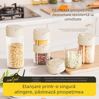 Recipient plastic etanș pentru bucătărie, rotund, 1–2 l, pentru cafea boabe, ceai și cereale