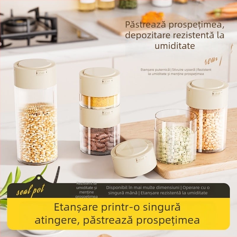 Recipient plastic etanș pentru bucătărie, rotund, 1–2 l, pentru cafea boabe, ceai și cereale