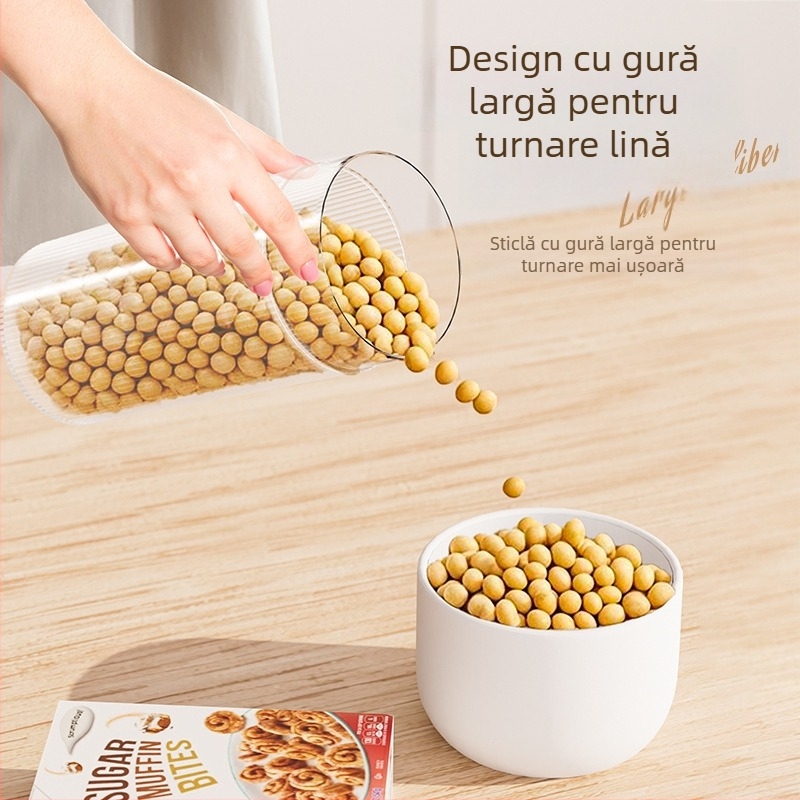Recipient plastic etanș pentru bucătărie, rotund, 1–2 l, pentru cafea boabe, ceai și cereale