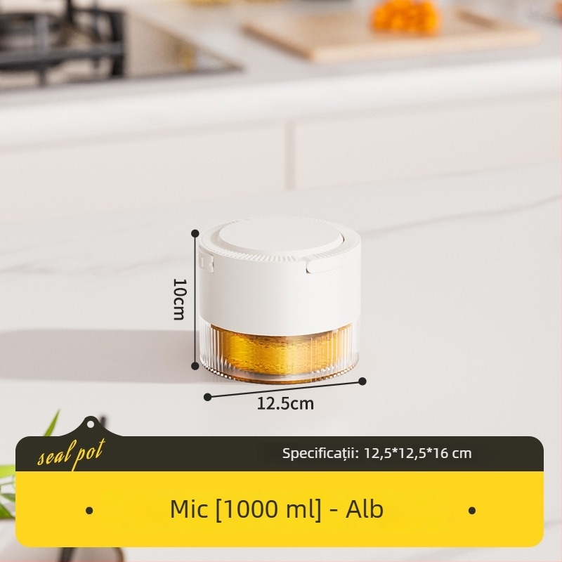 Recipient plastic etanș pentru bucătărie, rotund, 1–2 l, pentru cafea boabe, ceai și cereale