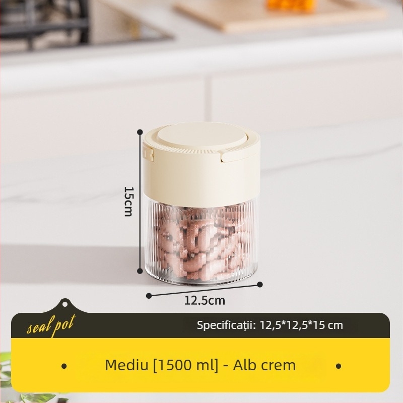 Recipient plastic etanș pentru bucătărie, rotund, 1–2 l, pentru cafea boabe, ceai și cereale