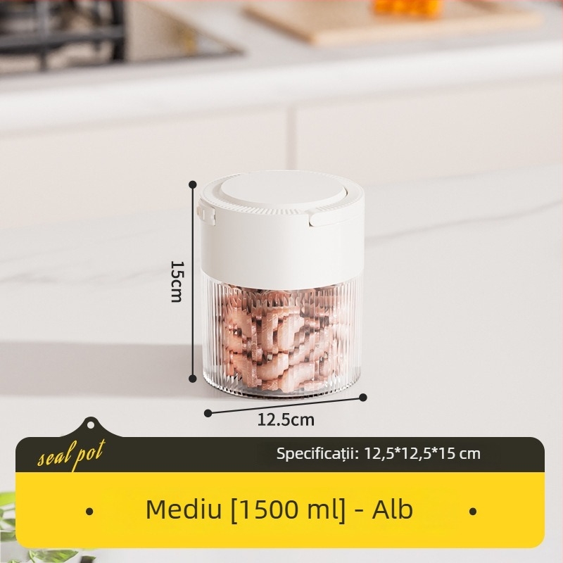 Recipient plastic etanș pentru bucătărie, rotund, 1–2 l, pentru cafea boabe, ceai și cereale