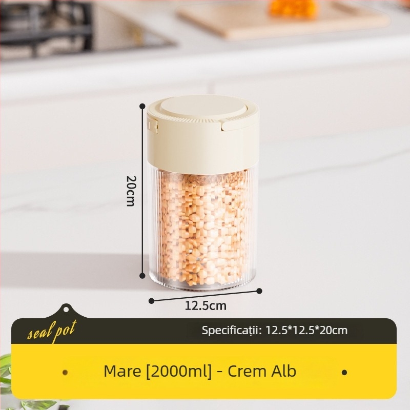 Recipient plastic etanș pentru bucătărie, rotund, 1–2 l, pentru cafea boabe, ceai și cereale