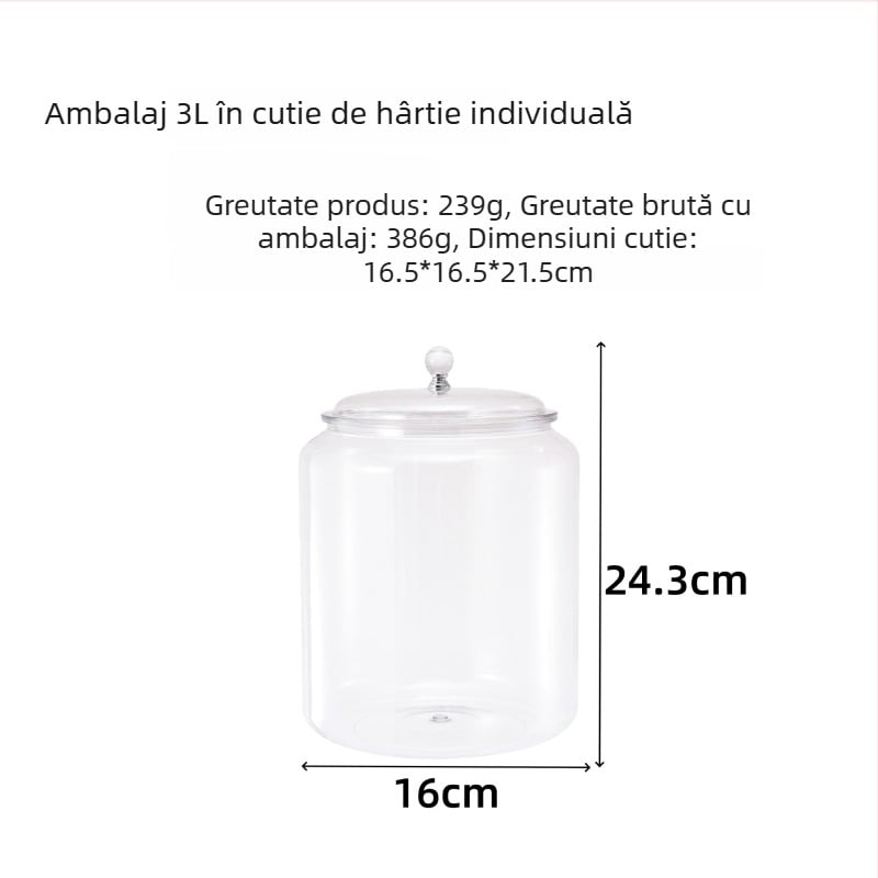 Recipient transparent din plastic, cu etanșare, pentru cereale, ceai, coji uscate de portocale, produse uscate și nuci
