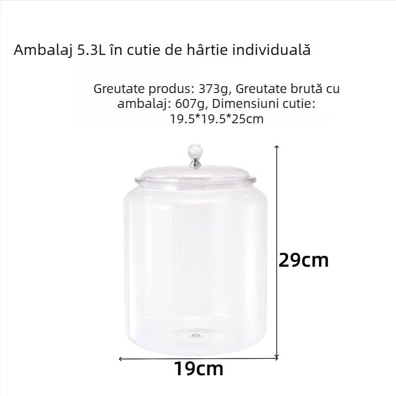 Recipient transparent din plastic, cu etanșare, pentru cereale, ceai, coji uscate de portocale, produse uscate și nuci