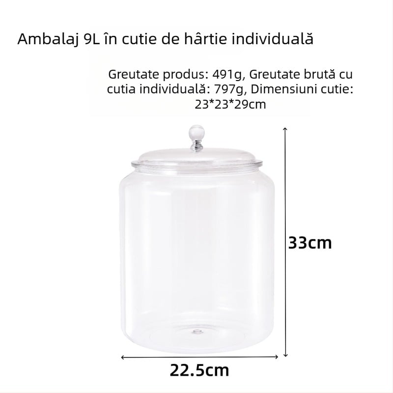 Recipient transparent din plastic, cu etanșare, pentru cereale, ceai, coji uscate de portocale, produse uscate și nuci