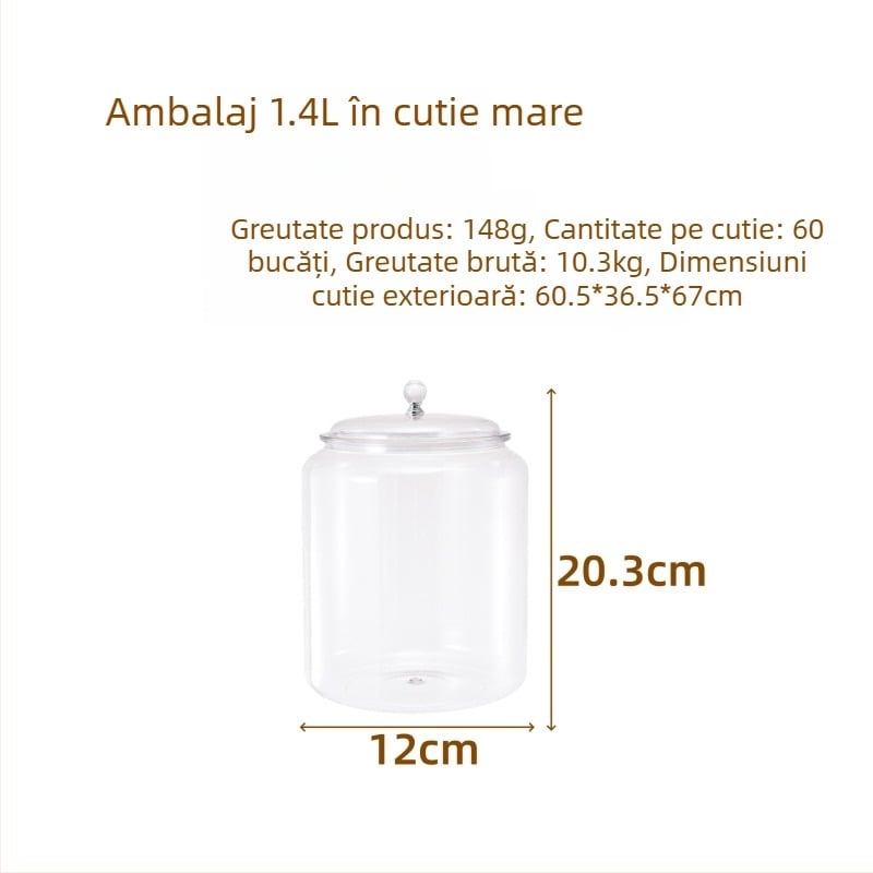 Recipient transparent din plastic, cu etanșare, pentru cereale, ceai, coji uscate de portocale, produse uscate și nuci