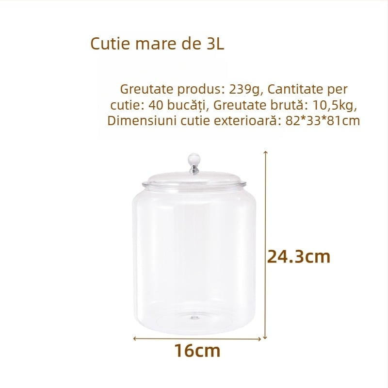 Recipient transparent din plastic, cu etanșare, pentru cereale, ceai, coji uscate de portocale, produse uscate și nuci