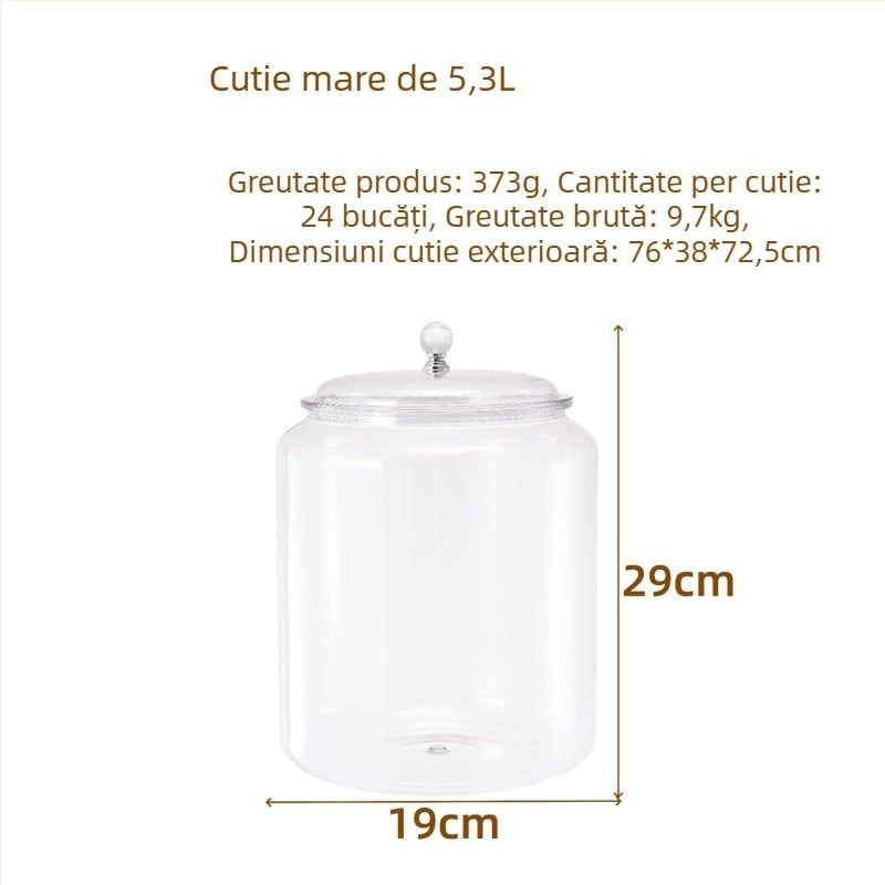 Recipient transparent din plastic, cu etanșare, pentru cereale, ceai, coji uscate de portocale, produse uscate și nuci