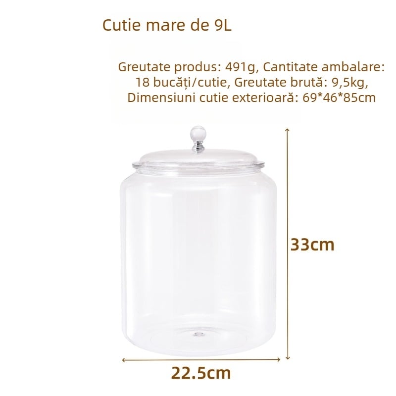 Recipient transparent din plastic, cu etanșare, pentru cereale, ceai, coji uscate de portocale, produse uscate și nuci