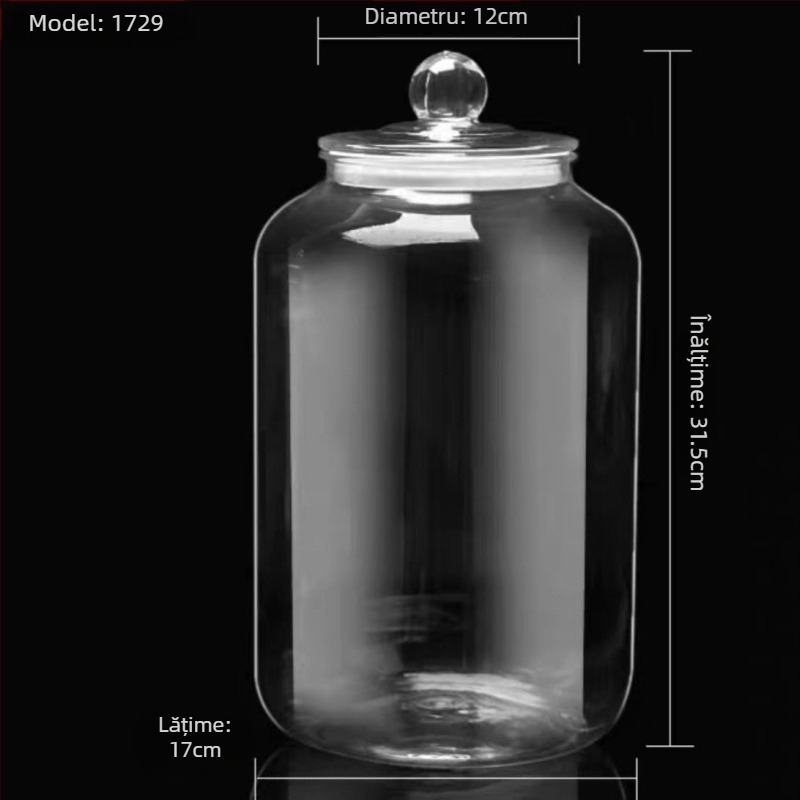 Borcan plastic transparent, închis ermetic, îngroșat, 800–1000 ml, pentru depozitarea plantelor medicinale uscate și a altor produse uscate.