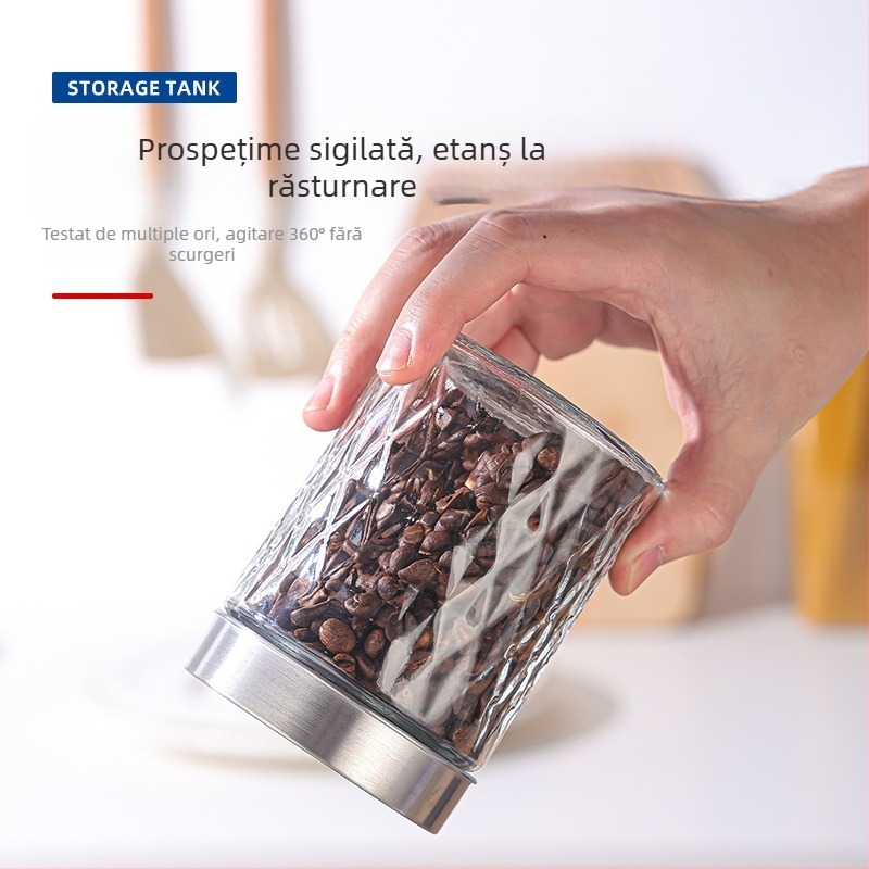 Borcane din sticlă sigilate, rotunde, pentru depozitare alimentară: cereale, nuci, murături, gem și ceai