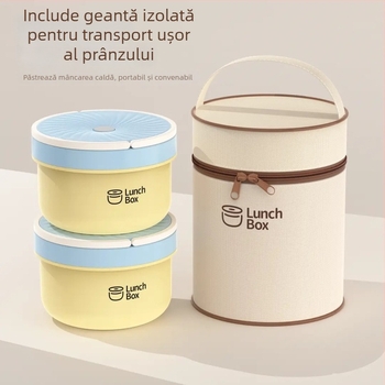 Cutie de prânz din oțel inoxidabil 316, rotundă, izolată, portabilă, compatibilă cu microundele, capacitate mare, etanșare în mai multe niveluri