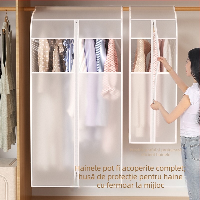 Husă verticală transparentă pentru haine, protecție împotriva prafului și umezelii pentru garderob.