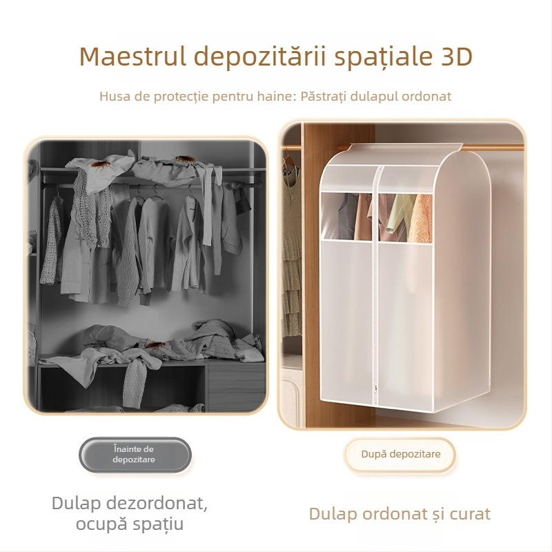 Husă verticală transparentă pentru haine, protecție împotriva prafului și umezelii pentru garderob.