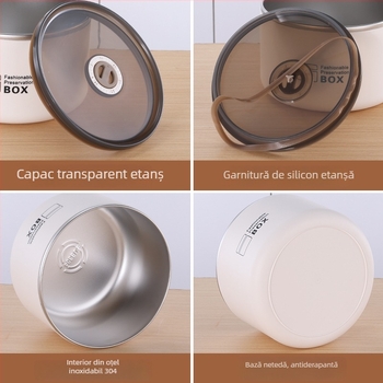 Cutie prânz din oțel inoxidabil 304, divizată și etanșă, compatibilă cu cuptorul cu microunde, pentru birou