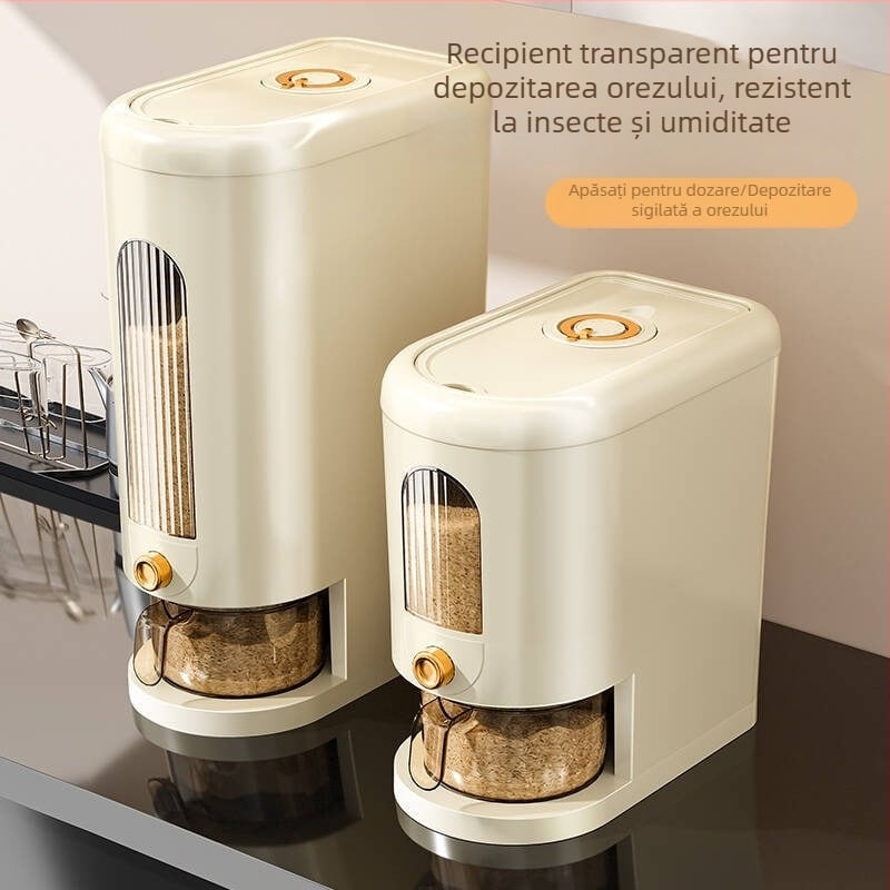 Container din plastic pentru depozitare orez, sigilat, protecție împotriva insectelor și umezelii, de calitate alimentară