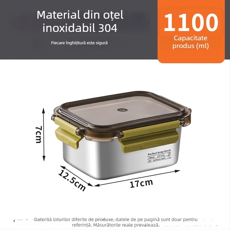 Cutie sigilată din oțel inoxidabil 304 cu capac pentru păstrarea fructelor și legumelor, recipient de depozitare pentru frigider, în mai multe dimensiuni