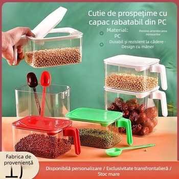 Cutie de depozitare alimentară pătrată, cu capac rabatabil, etanșă, rezistentă la umezeală, pentru cereale și pulberi, capacitate 1–2 L