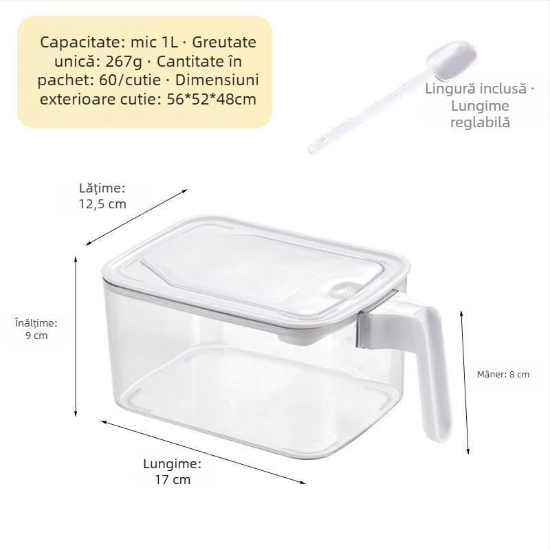 Cutie de depozitare alimentară pătrată, cu capac rabatabil, etanșă, rezistentă la umezeală, pentru cereale și pulberi, capacitate 1–2 L
