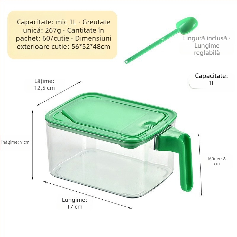 Cutie de depozitare alimentară pătrată, cu capac rabatabil, etanșă, rezistentă la umezeală, pentru cereale și pulberi, capacitate 1–2 L