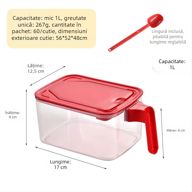 Cutie de depozitare alimentară pătrată, cu capac rabatabil, etanșă, rezistentă la umezeală, pentru cereale și pulberi, capacitate 1–2 L