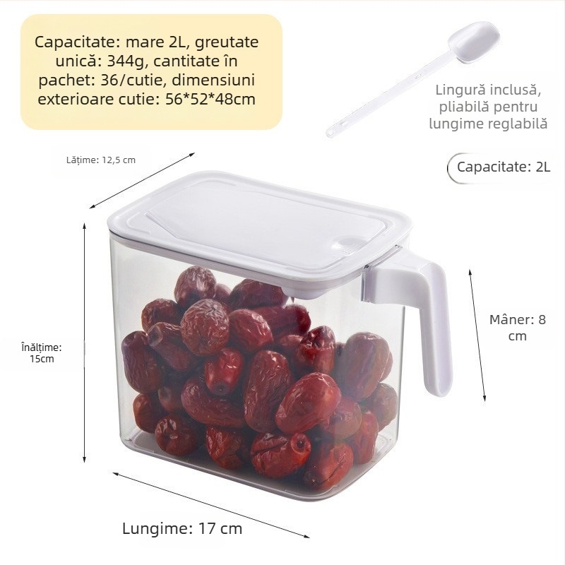 Cutie de depozitare alimentară pătrată, cu capac rabatabil, etanșă, rezistentă la umezeală, pentru cereale și pulberi, capacitate 1–2 L