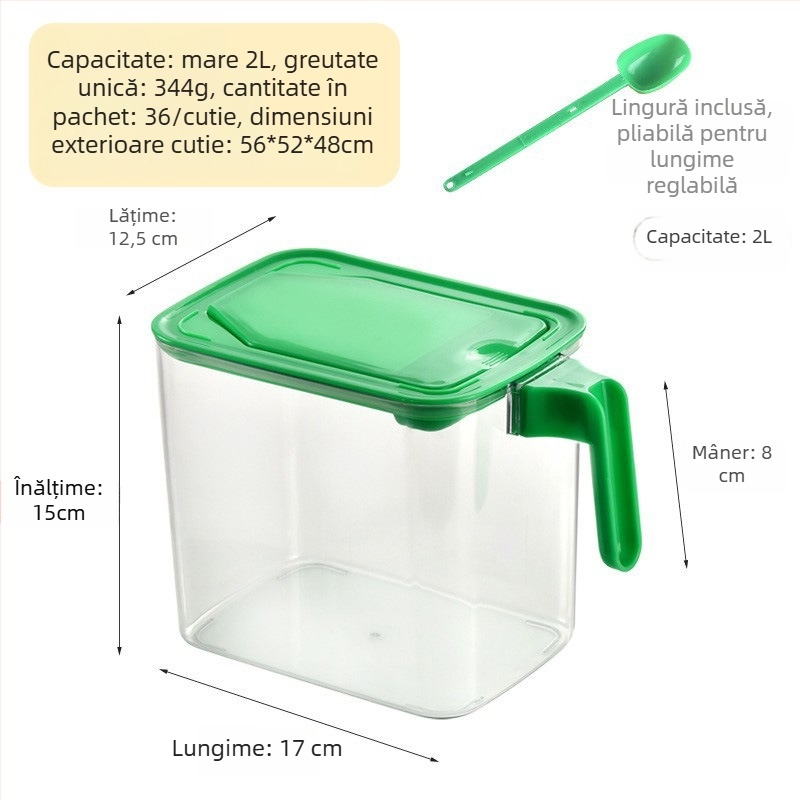 Cutie de depozitare alimentară pătrată, cu capac rabatabil, etanșă, rezistentă la umezeală, pentru cereale și pulberi, capacitate 1–2 L