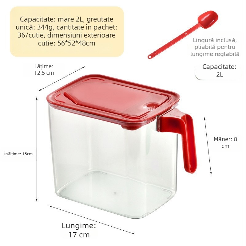Cutie de depozitare alimentară pătrată, cu capac rabatabil, etanșă, rezistentă la umezeală, pentru cereale și pulberi, capacitate 1–2 L