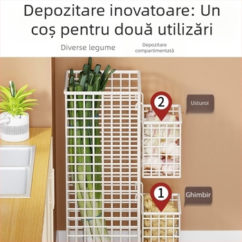 Coș de depozitare din fier forjat, cu capacitate mare — raft de bucătărie multifuncțional pentru ceapă verde, ghimbir și usturoi; suport de podea