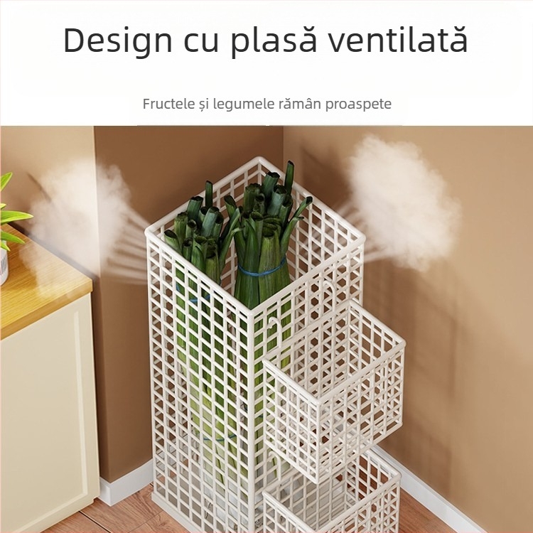 Coș de depozitare din fier forjat, cu capacitate mare — raft de bucătărie multifuncțional pentru ceapă verde, ghimbir și usturoi; suport de podea