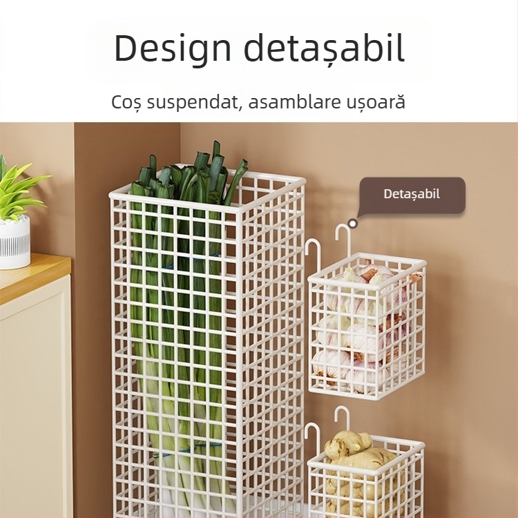 Coș de depozitare din fier forjat, cu capacitate mare — raft de bucătărie multifuncțional pentru ceapă verde, ghimbir și usturoi; suport de podea